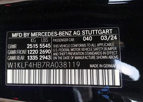 2024 Mercedes-Benz E 350 from USA, damaged, VIN W1KLF4HB7RA038119